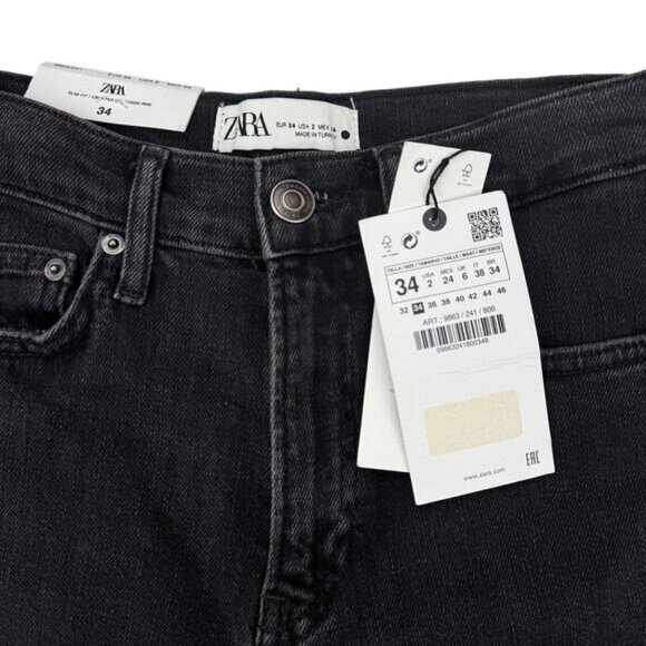 Zara Slim Cropped Jean Size 2 Washed Black - Picture 5 of 6